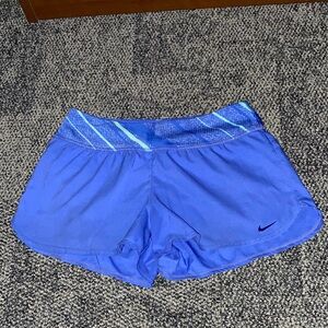 Nike Women's Blue Athletic Shorts with Patterned Waistband